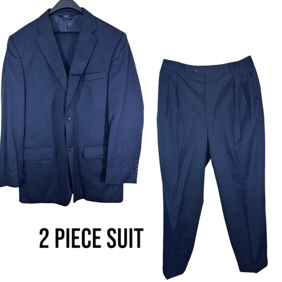 Joseph & Feiss- 100% Wool Navy Two Piece Suit- Blazer 40 R / Pants 34 - Picture 1 of 9